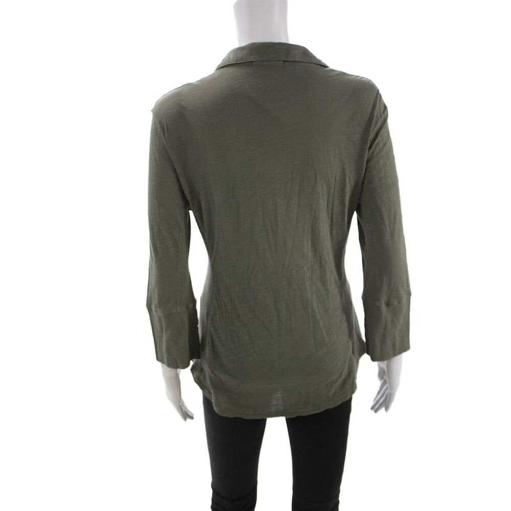 Standard James Perse Womens Green Cotton Collared Button-Up 3/4 Sleeve Size 3 - Picture 3 of 6